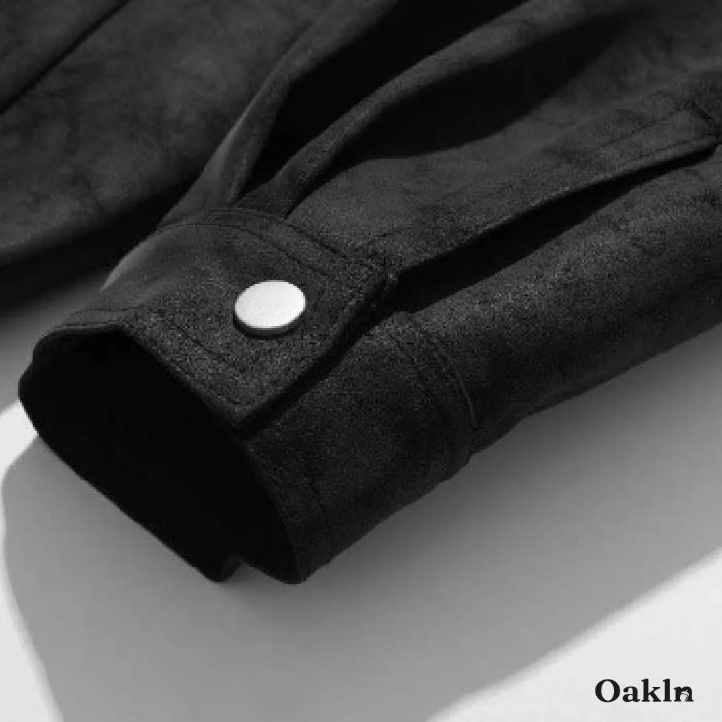 スイングトップ メンズ スエード調 ムラ感 ヴィンテージ加工 レトロ 折り襟 ジャケットアウター 比隠し前立て 春秋向け 軽アウター 大人　洗練されたスタイル-Oakln