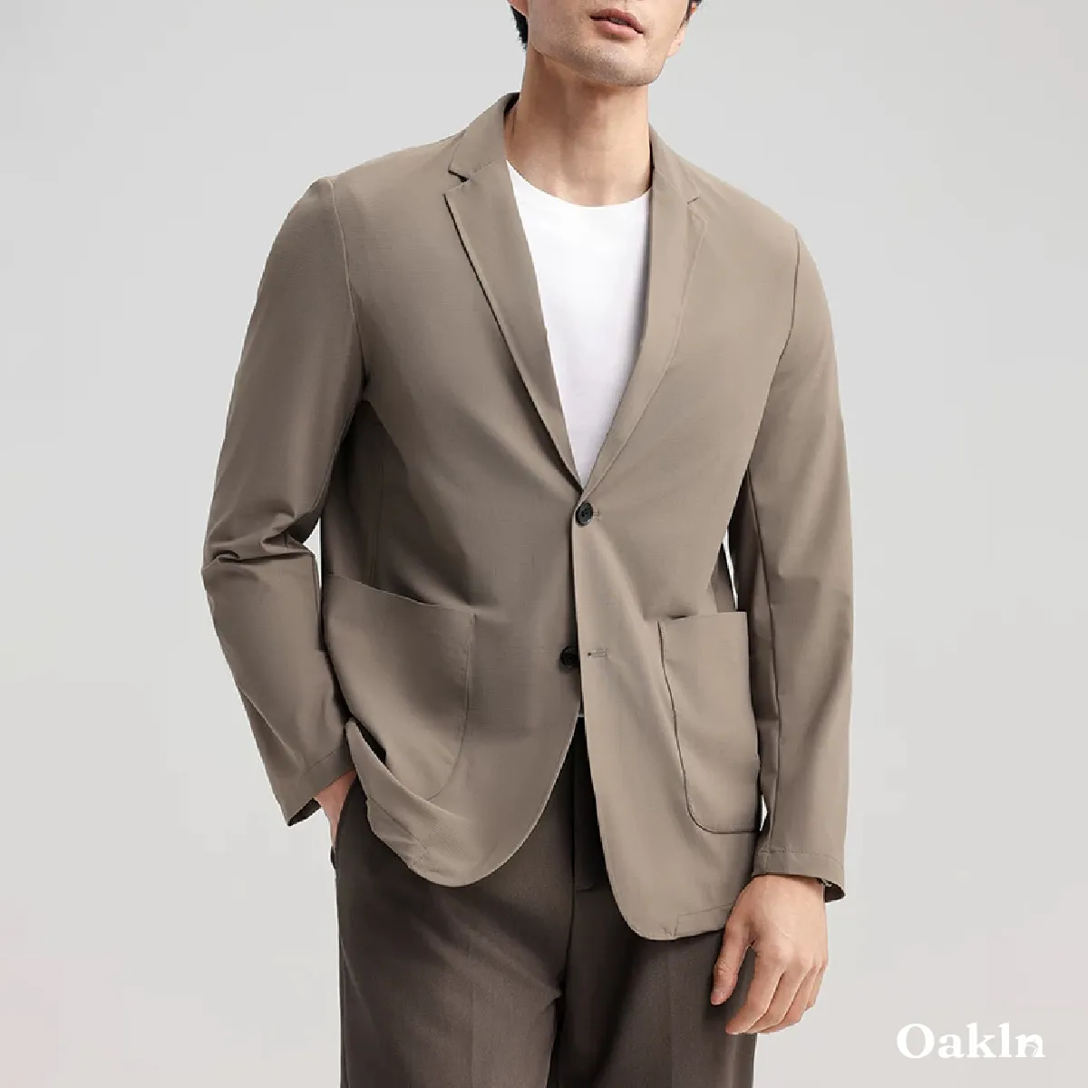 機能性ノーアイロン 高弾性テック素材  UV対策  圧着仕様テーラードジャケット  ビジネス通勤アウター-Oakln