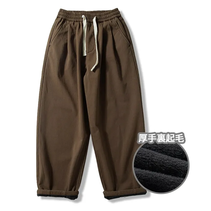 シェフパンツ 裏起毛 ワイドパンツ 表地コットン100% 暖パン ウエストゴム イカジュアルパンツ-Oakln