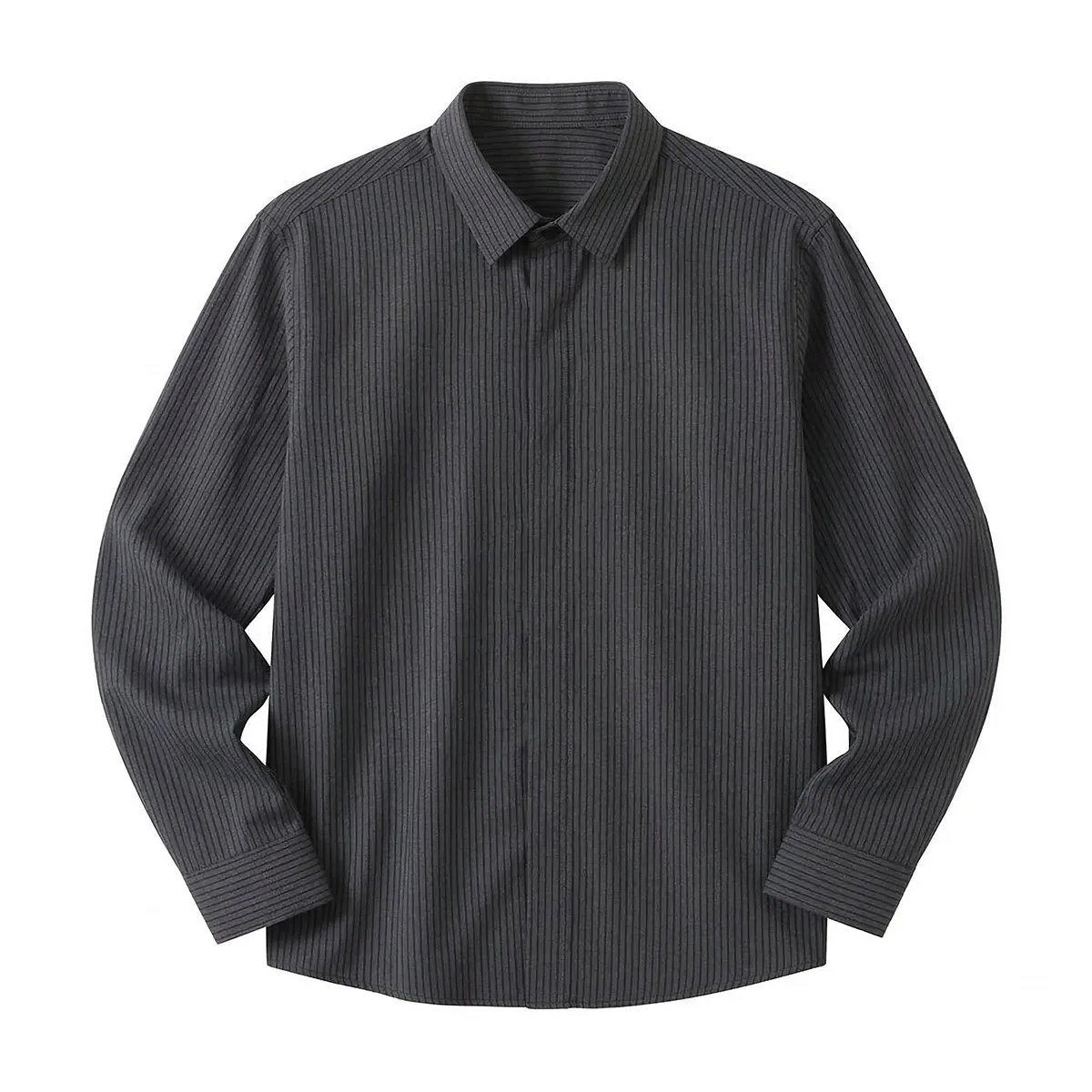 ビジカジ ストライプ 長袖シャツ ストレッチ 3D立体裁断 形状安定 1枚で決まる メンズシャツ