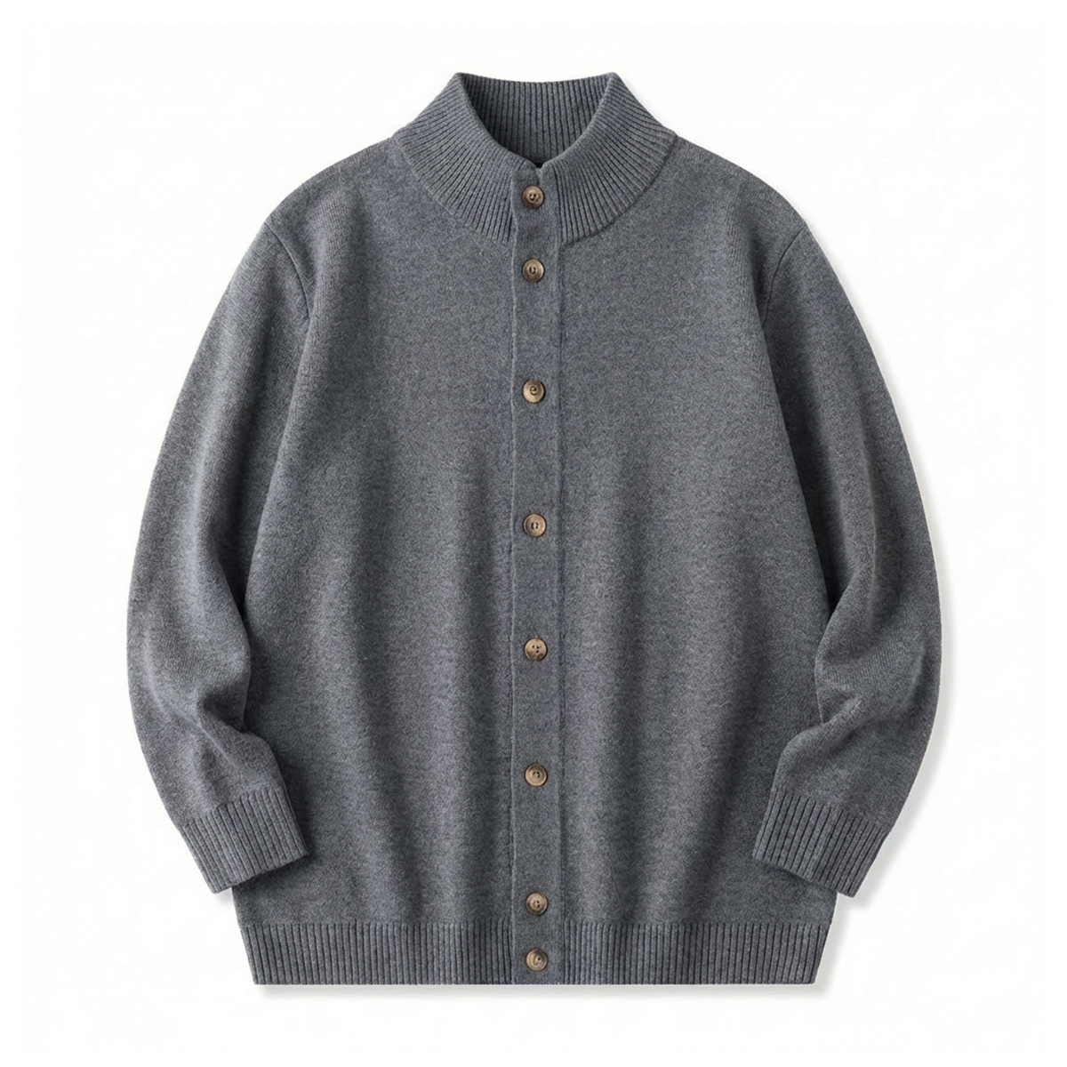 ハイネックニットカーディガン ウール混 伸縮性あり リブ袖 柔らかい-Oakln