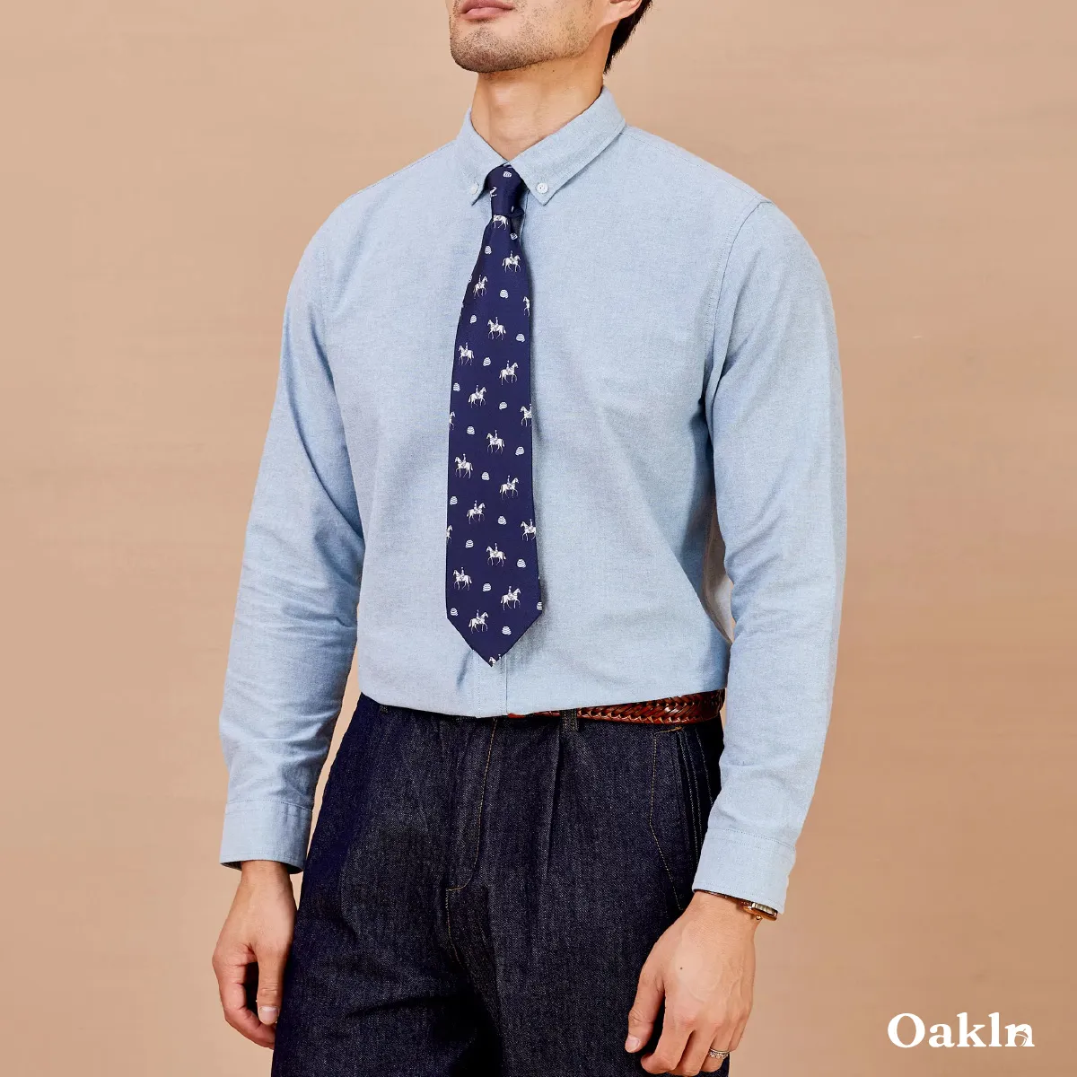 ボタンダウン　コットンリヨセル混　イージーケアオックスフォードシャツ-Oakln