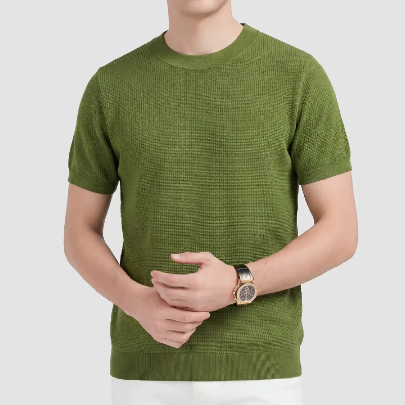 表面感のある冷感ニットTシャツ お手入れしやすくシワになりにくい