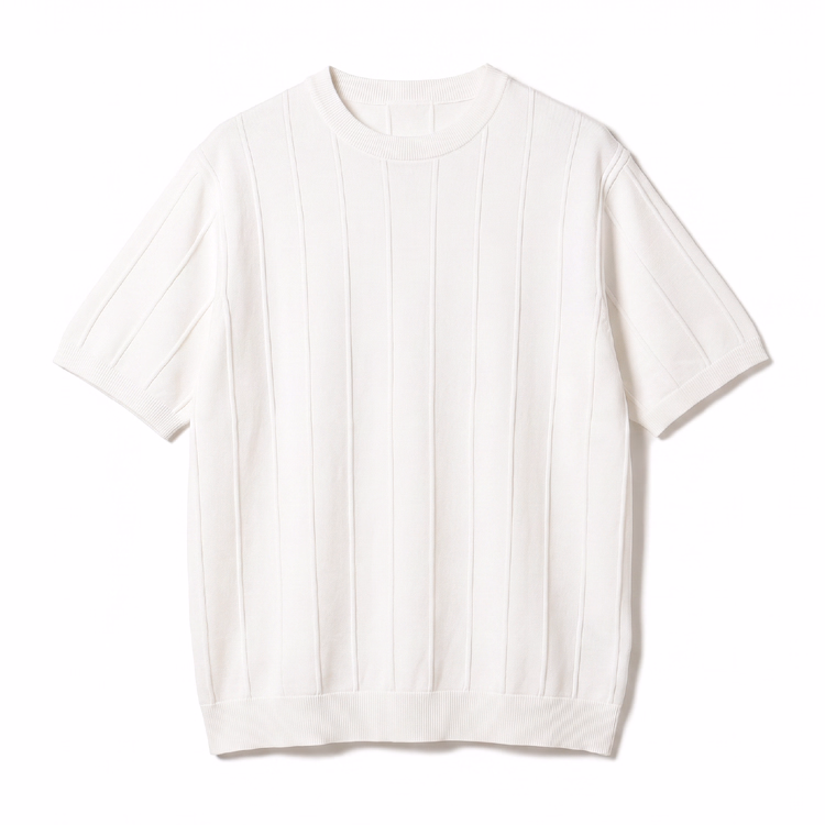 メンズ 縦畝ニット クルーネック半袖 レギュラーフィット ビジネス通勤 上質なニットTシャツ