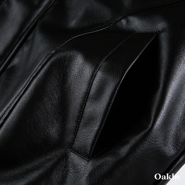 ボア折り襟　クラシックアームポケット付き中綿レザージャケット-oakln