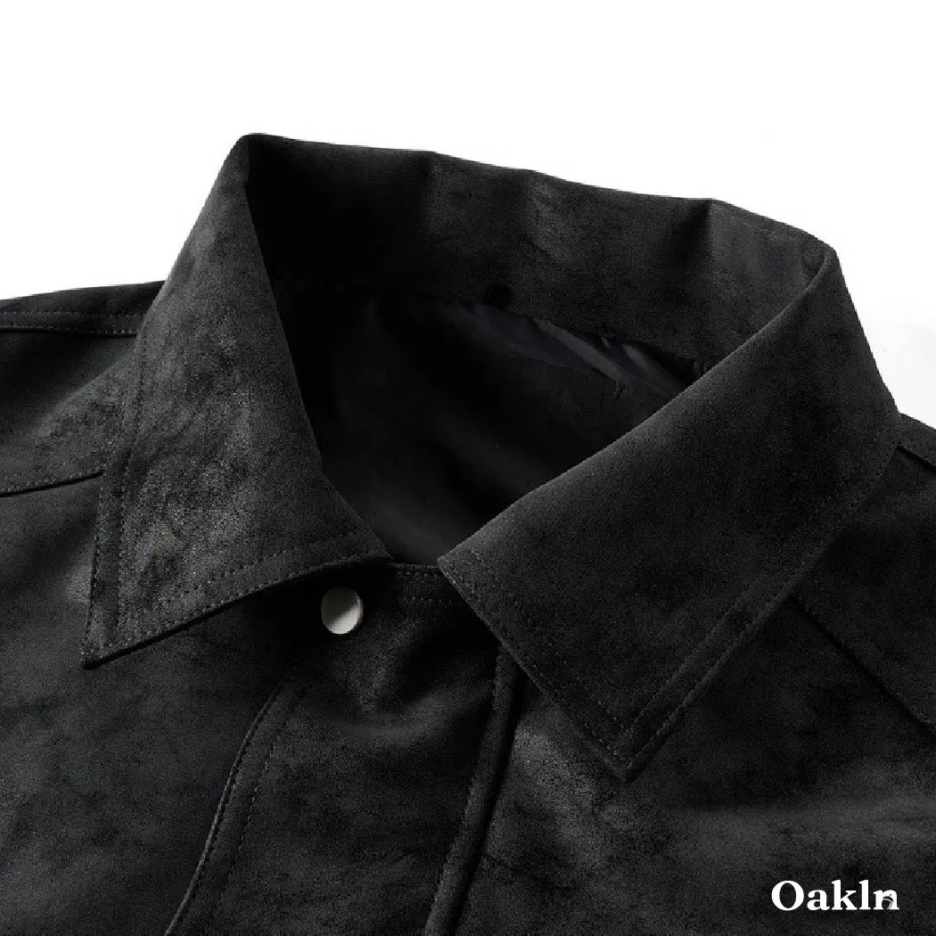 スイングトップ メンズ スエード調 ムラ感 ヴィンテージ加工 レトロ 折り襟 ジャケットアウター 比隠し前立て 春秋向け 軽アウター 大人　洗練されたスタイル-Oakln