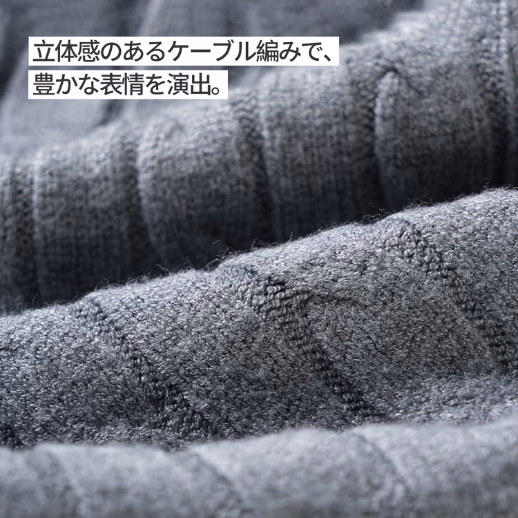 メンズ クルーネック ケーブル編みニット 3cm幅のベーシックネック 立体的なケーブル編み 秋冬 通勤 カジュアル 長袖トップス