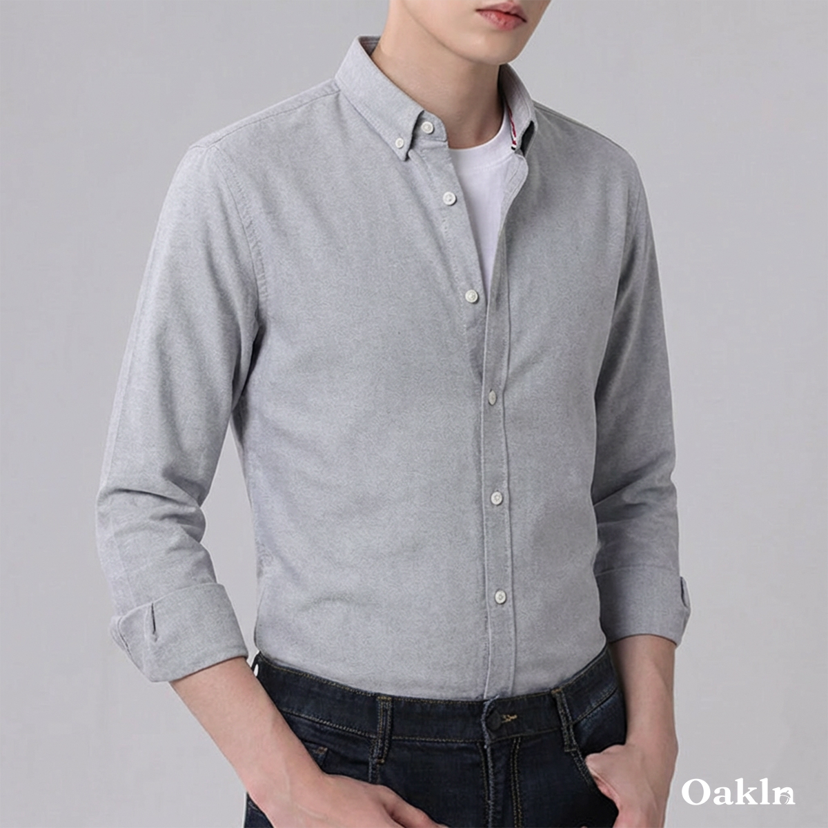 コットン100％ 超長綿 両面起毛 オックスフォード長袖シャツ-Oakln