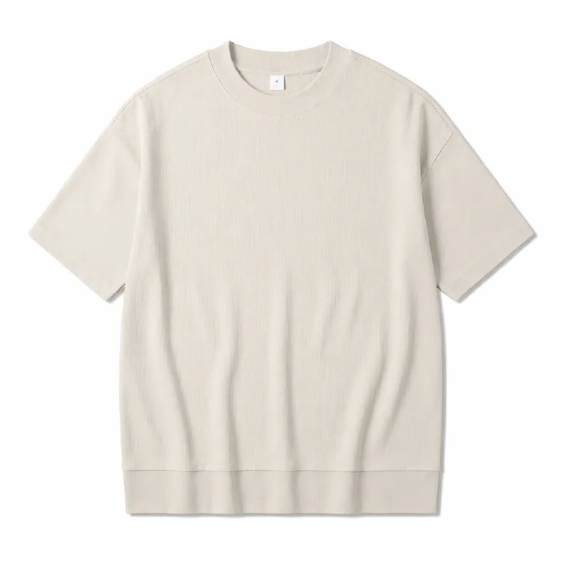 MOCK NECK SHIRT メンズ 夏 薄手ウール混 モックネック半袖Tシャツ