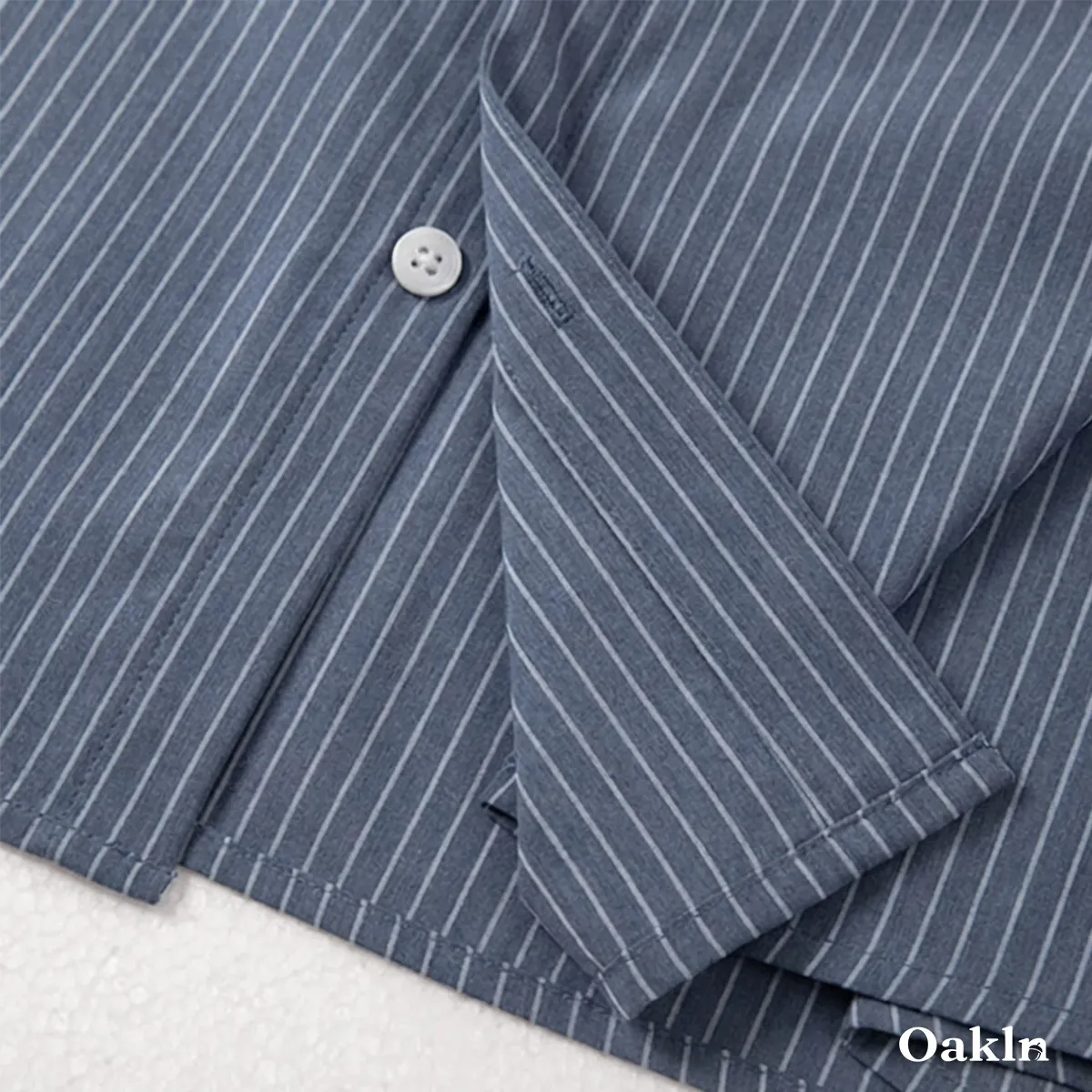 ビジカジ  ストライプ 長袖シャツ ストレッチ 3D立体裁断 形状安定 1枚で決まる メンズシャツ-Oakln
