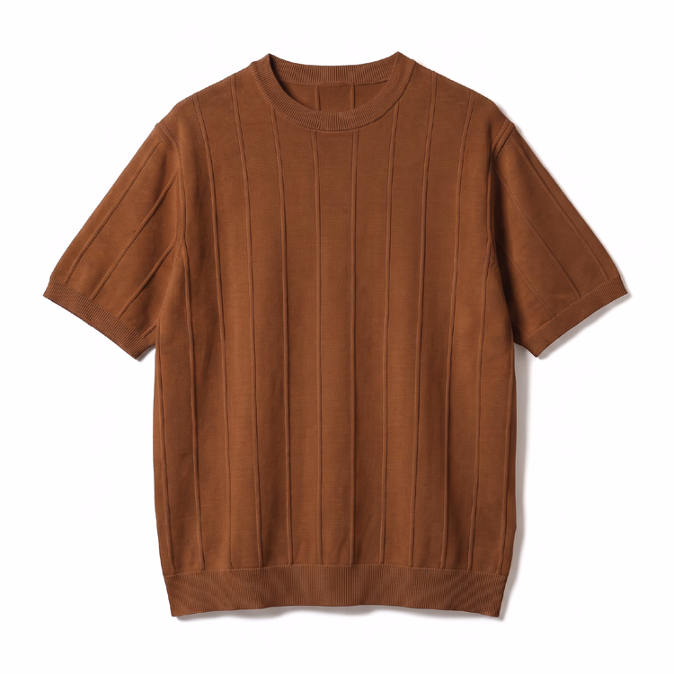 メンズ 縦畝ニット クルーネック半袖 レギュラーフィット ビジネス通勤 上質なニットTシャツ