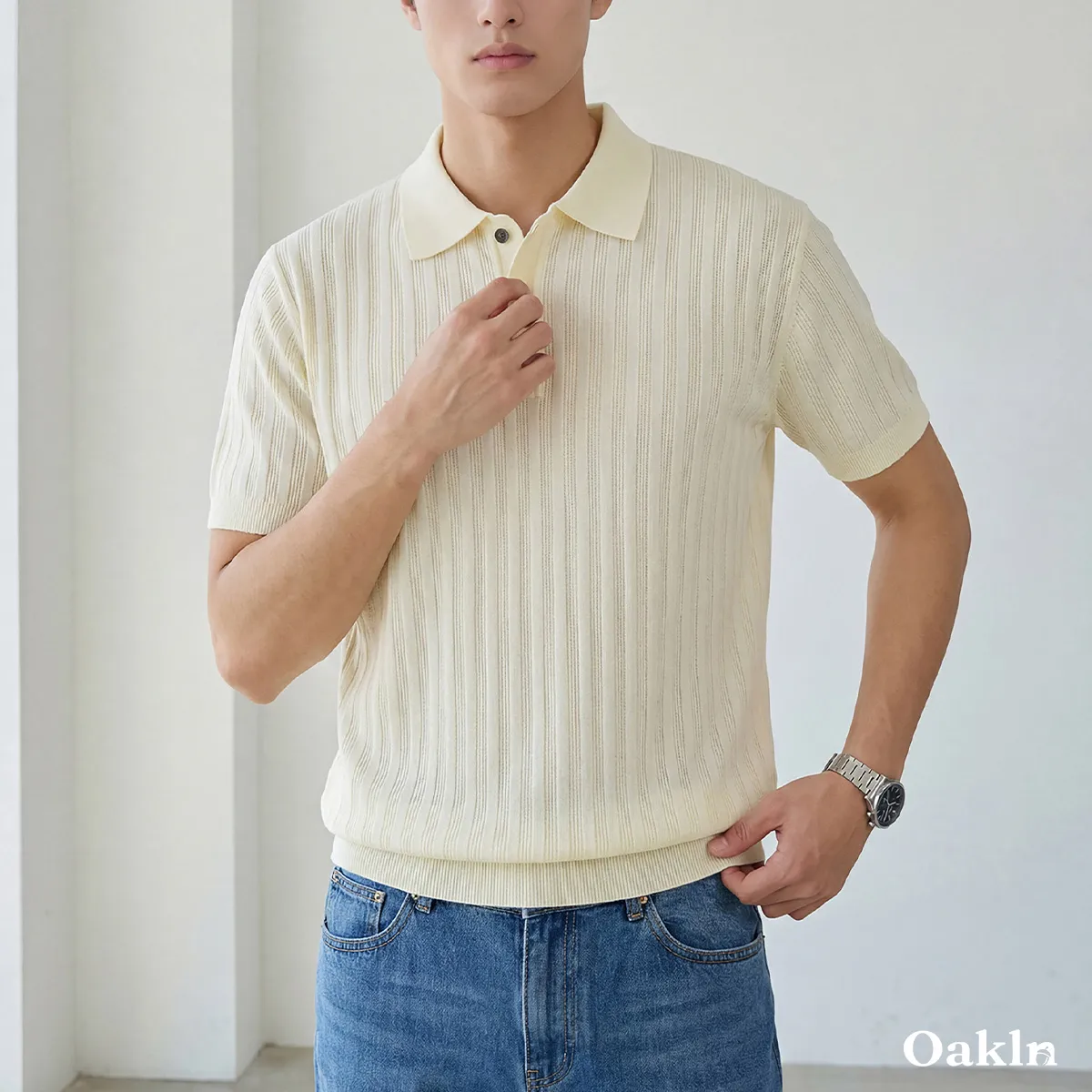 洗っても変形しない　接触冷感　ハリのあるニットポロ