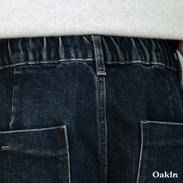 裏起毛 デニム イージーパンツ コットン混 ストレッチ ウエストゴム ドローコード調節 暖パン-Oakln