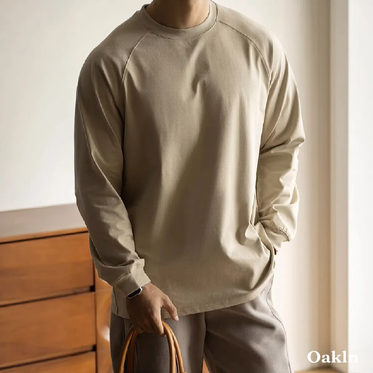 300gヘビーウェイトコットン ラグラン長袖Tシャツ 抗菌加工 すっきり見えシルエット-Oakln