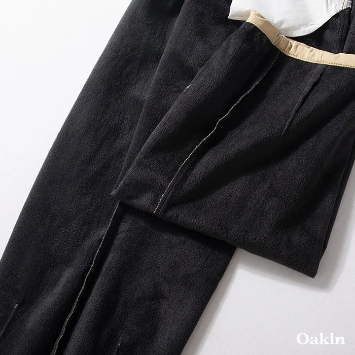 シェフパンツ 裏起毛 ワイドパンツ 表地コットン100% 暖パン ウエストゴム イカジュアルパンツ-Oakln