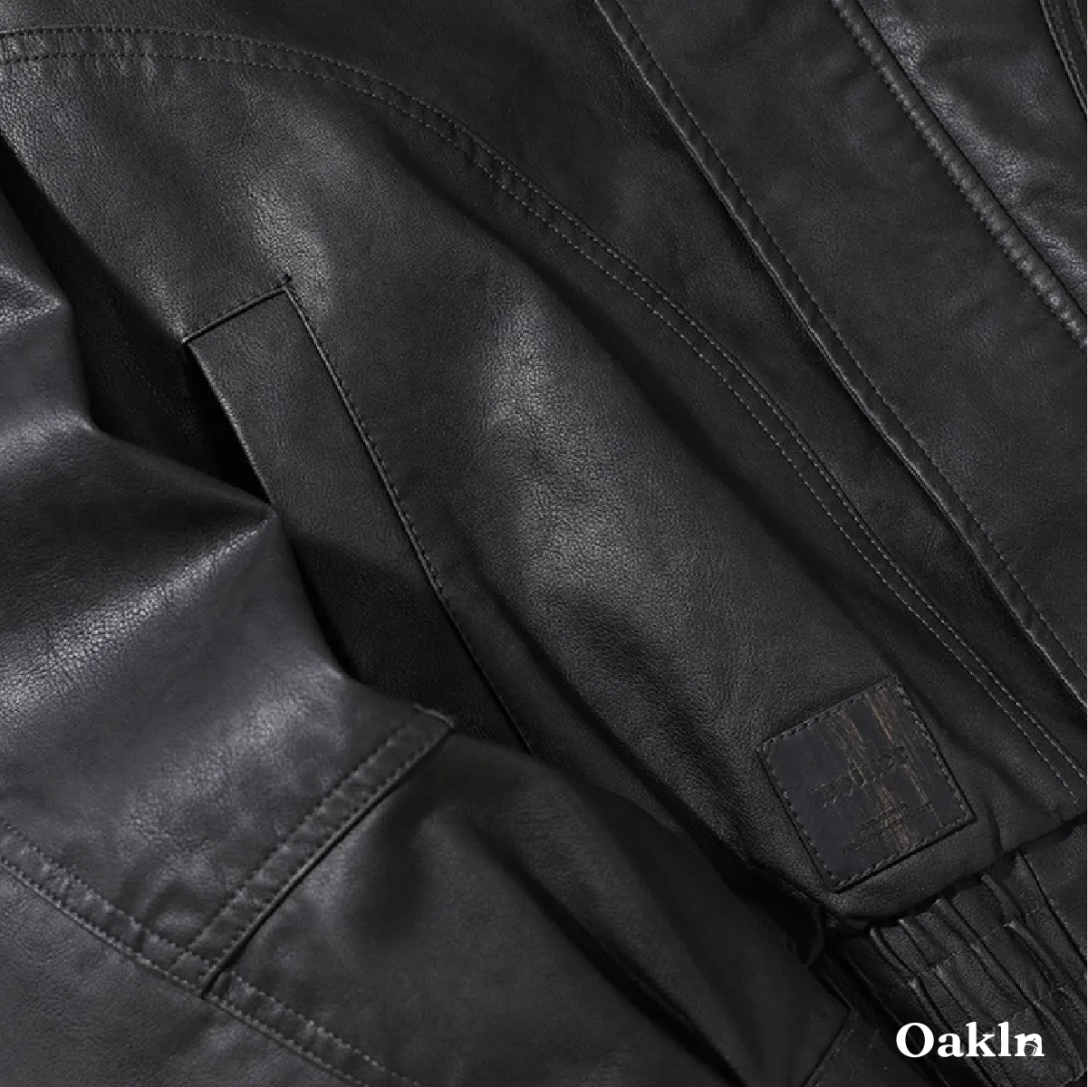 ヴィンテージ風 PUレザー 折り襟付きジャケット｜背面ステッチディテール 本体素材ゴム仕様 防風ジャケット-Oakln