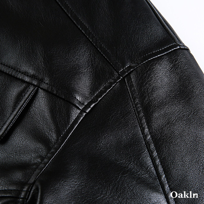 ボア折り襟　クラシックアームポケット付き中綿レザージャケット-oakln
