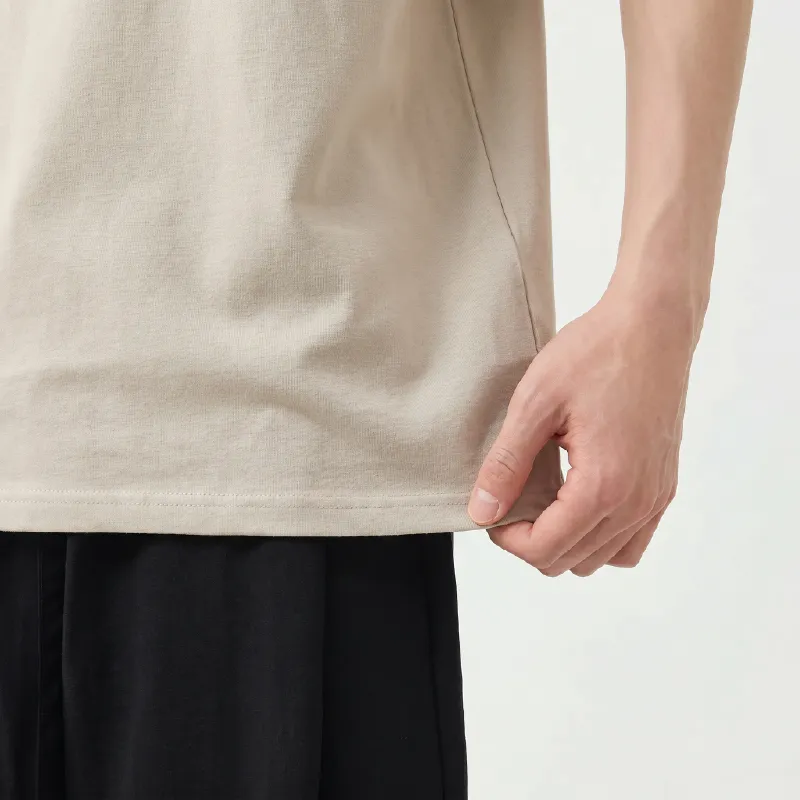 ヨレにくいヘンリーネック無地Tシャツメンズ　ゆったりシルエット