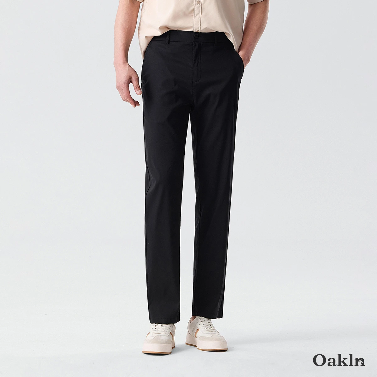 接触冷感 通気性 すっきり見え リヨセル×リネン混 カジュアルパンツ-Oakln