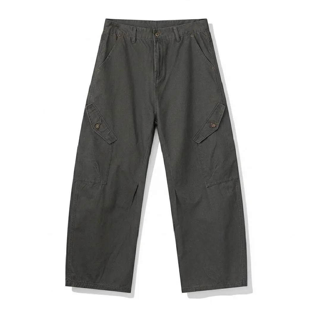カーゴパンツ メンズ コットン100% ワイド ストレート ワークパンツ ゆったり 体型カバー 厚手 オールシーズン対応-Oakln