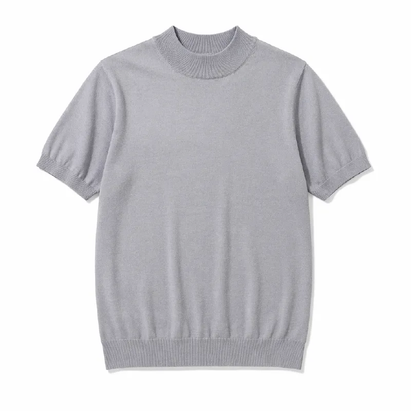 接触冷感モックネックビジネスカジュアル半袖ニットTシャツ シワになりにくい速乾・通気性に優れたインナー
