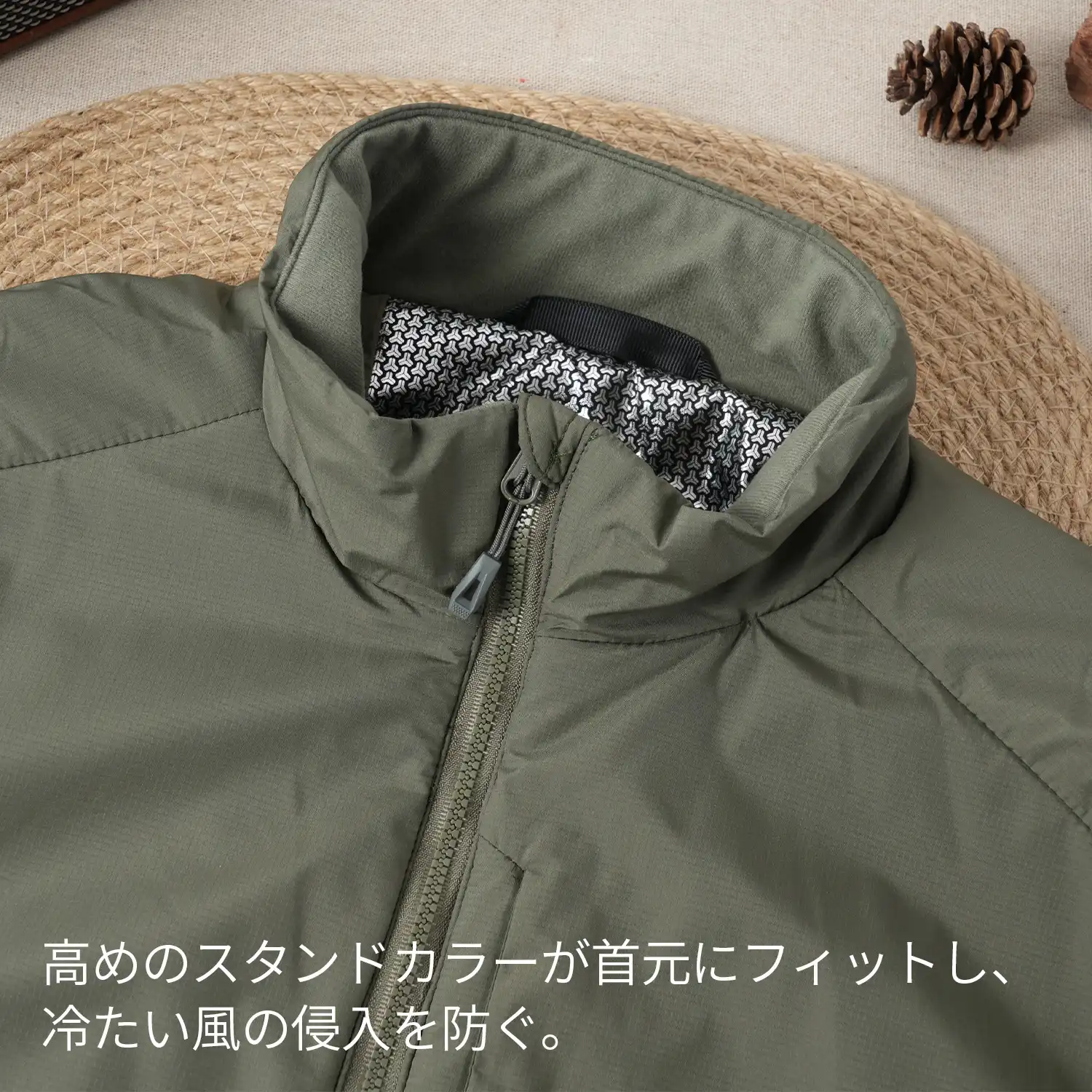 【熱を循環させる】グラフェン熱反射裏地 ×軽量・蓄熱中綿  撥水加工  秋冬の冷たい風に対応するスタンドカラージャケット