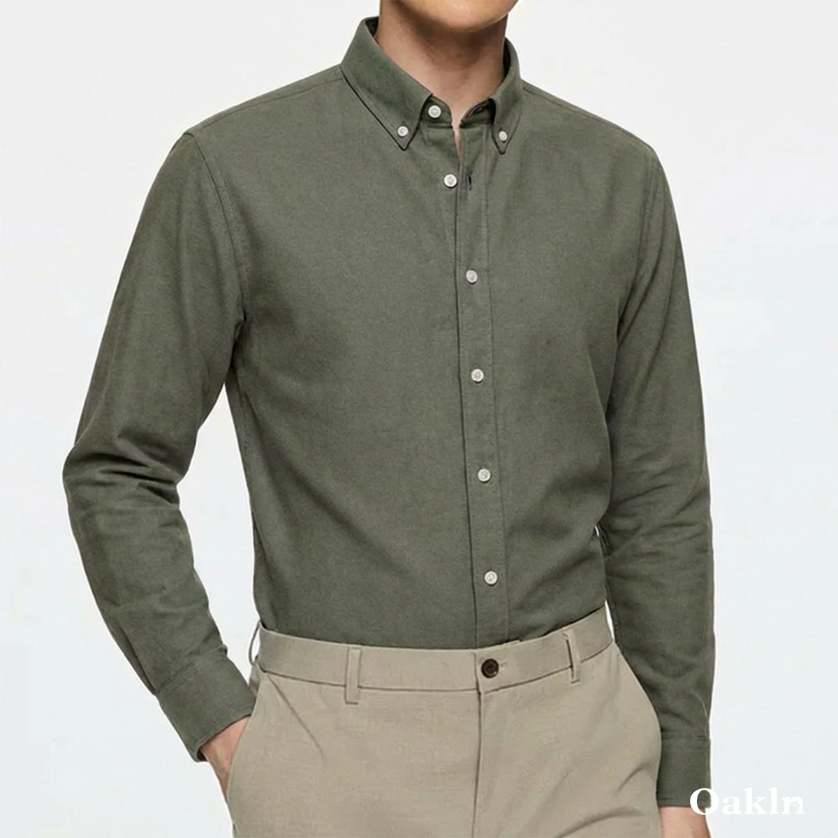 コットン100％ 超長綿 両面起毛 オックスフォード長袖シャツ-Oakln
