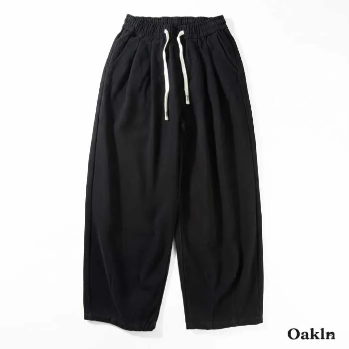 ヘビーウェイト コットン100% 微起毛 バルーンパンツ メンズ ワイドパンツ 裾絞り 厚手 春秋冬向け -Oakln