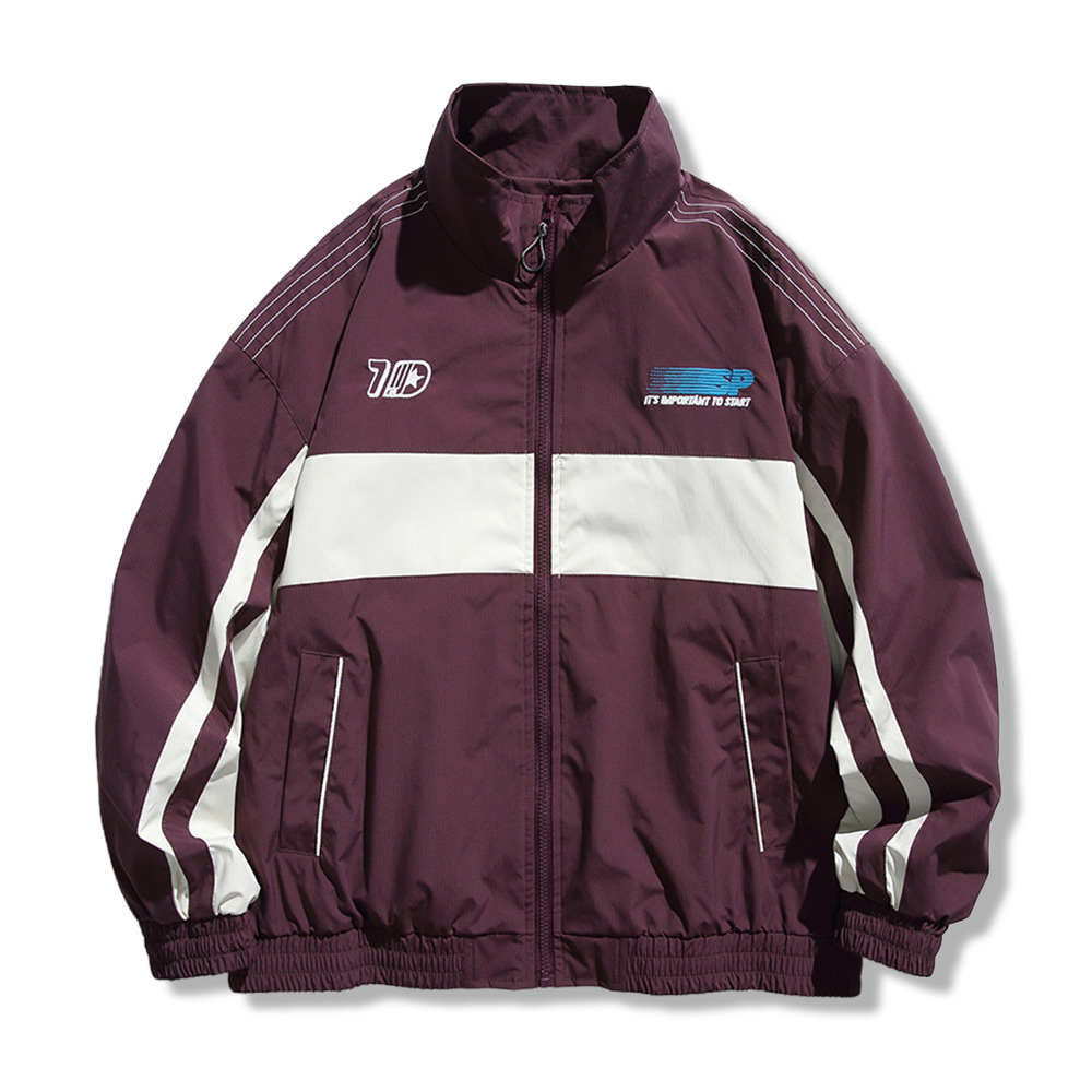 レトロスポーツ風レーシングストライプ切り替えトラックジャケット-oakln