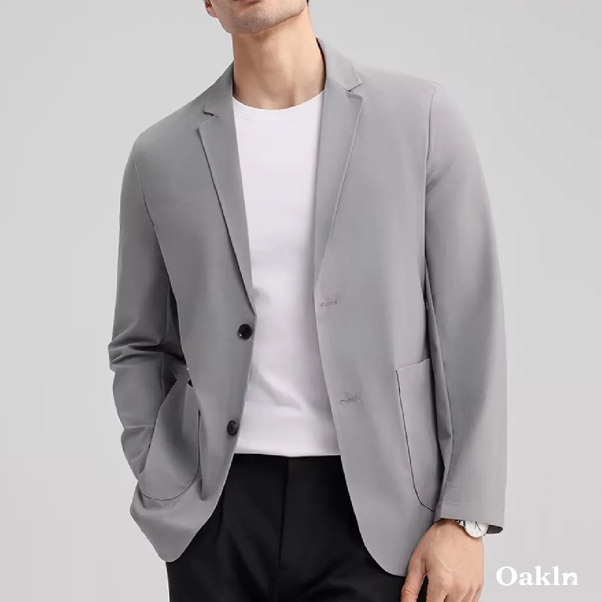 機能性ノーアイロン 高弾性テック素材  UV対策  圧着仕様テーラードジャケット  ビジネス通勤アウター-Oakln