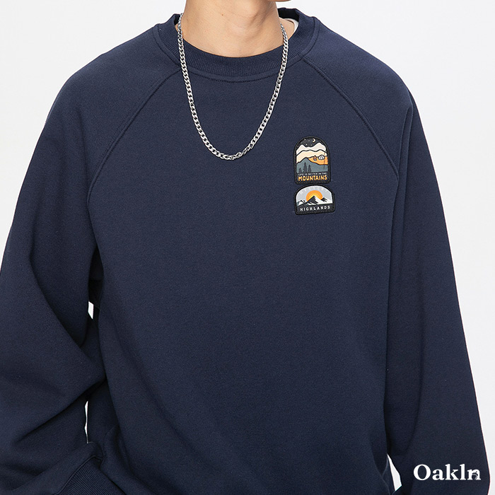 アウトドア風ワンポイント刺繍　裏起毛 クルーネックスウェット