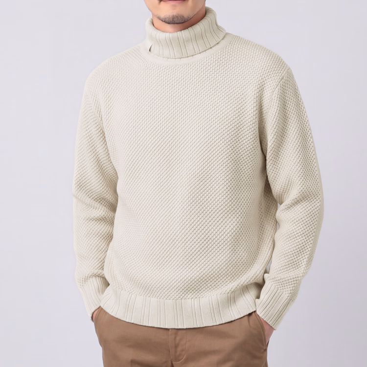 【肌にやさしいニット】クラシックハイネック 680g コットン混 チクチクしない 秋冬あったかニットトップス