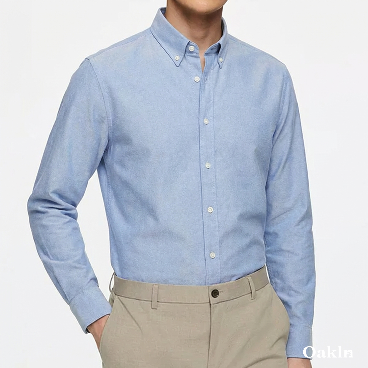 コットン100％ 超長綿 両面起毛 オックスフォード長袖シャツ-Oakln
