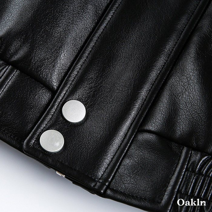 ボア折り襟　クラシックアームポケット付き中綿レザージャケット-oakln