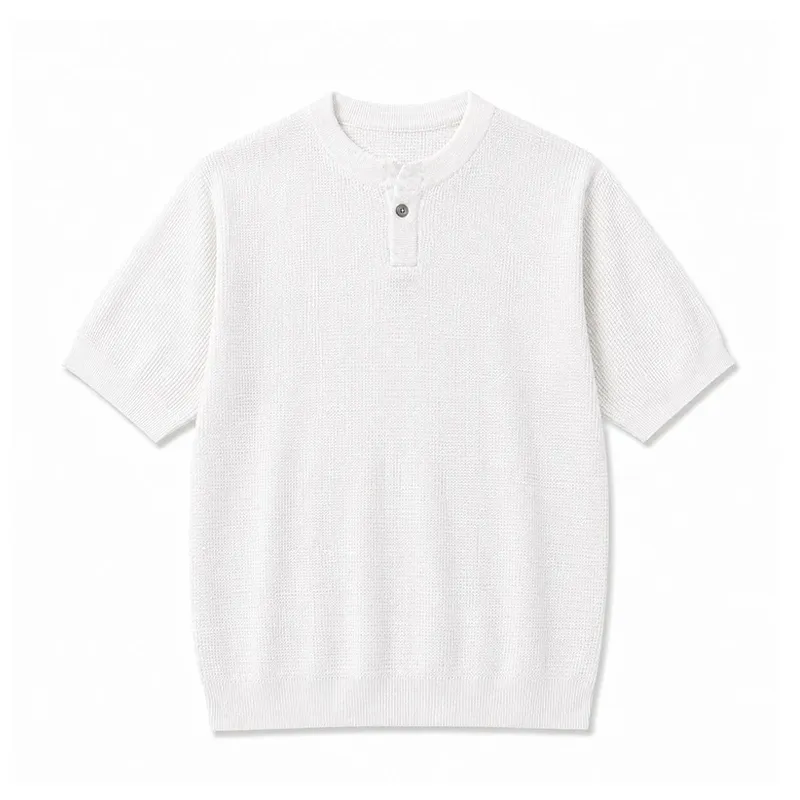 パイナップル編みでサラッとした肌触り　透けないヘンリーネックTシャツ　洗濯機で洗っても型崩れしない