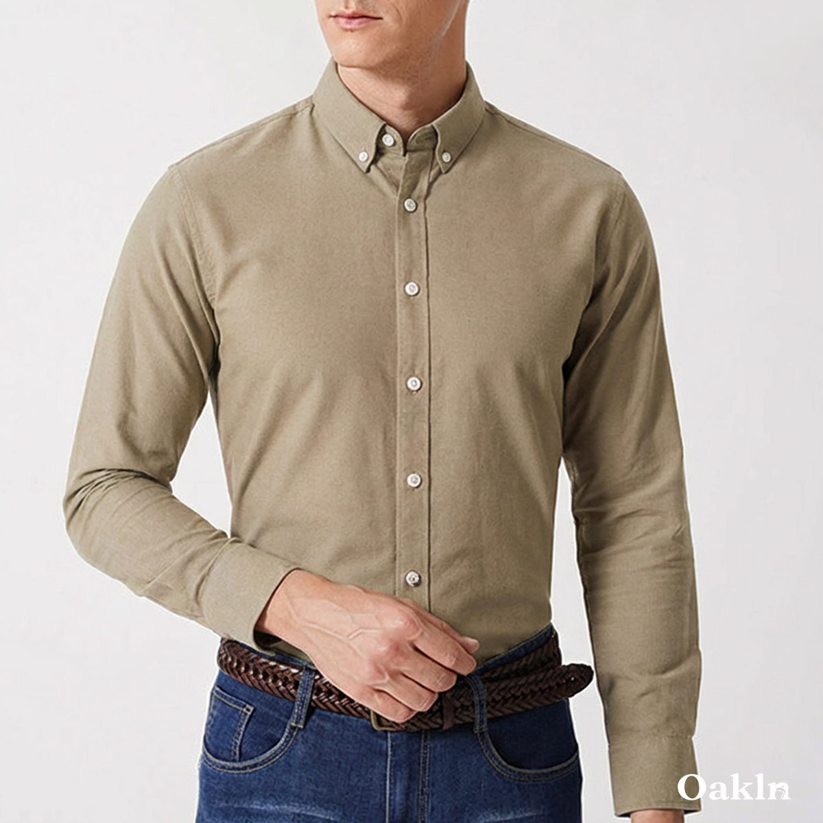 コットン100％ 超長綿 両面起毛 オックスフォード長袖シャツ-Oakln