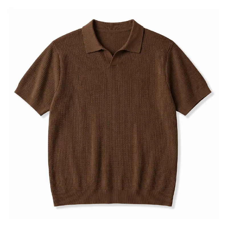 立体感のある縦畝ニット接触冷感アイスシルク キューバカラーTシャツ 洗濯機洗い可・型崩れしにくい