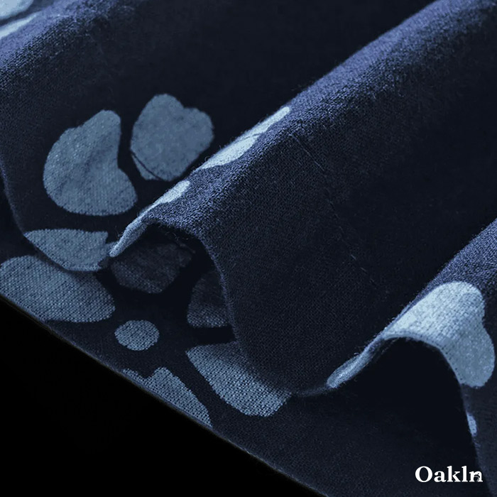 藍染めプリント柄付き半纏五分袖