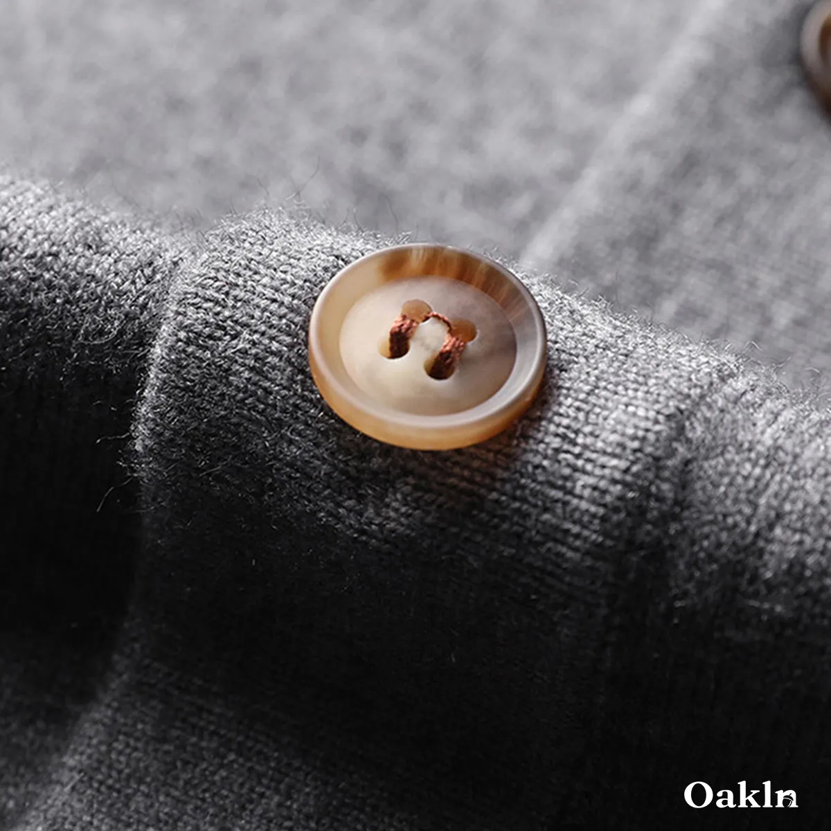 ハイネックニットカーディガン ウール混 伸縮性あり リブ袖 柔らかい-Oakln