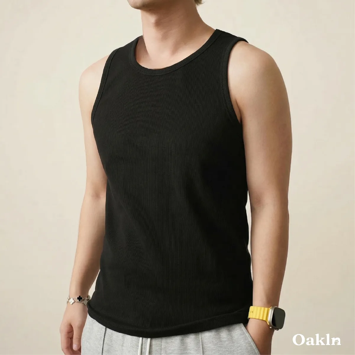 インナー用 リブストレッチタンクトップ 厚手コットン-Oakln