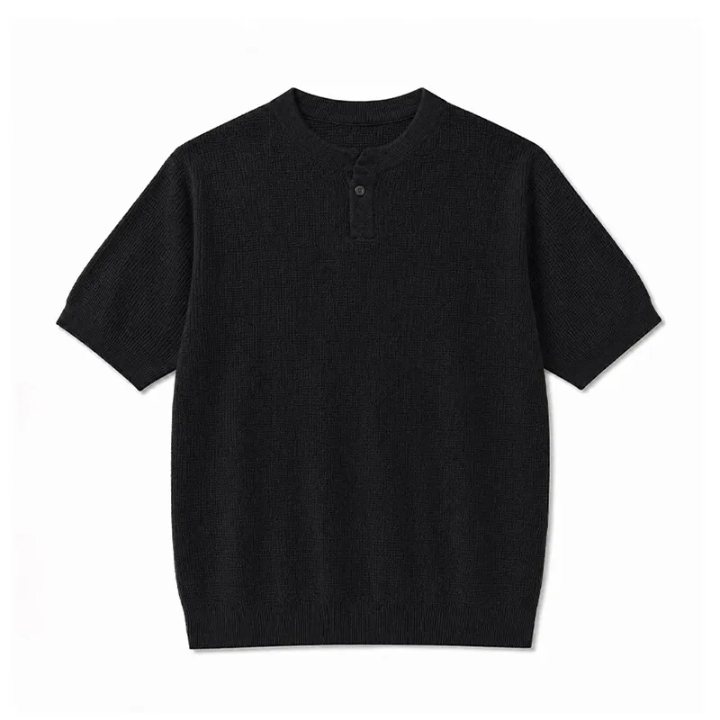 パイナップル編みでサラッとした肌触り　透けないヘンリーネックTシャツ　洗濯機で洗っても型崩れしない