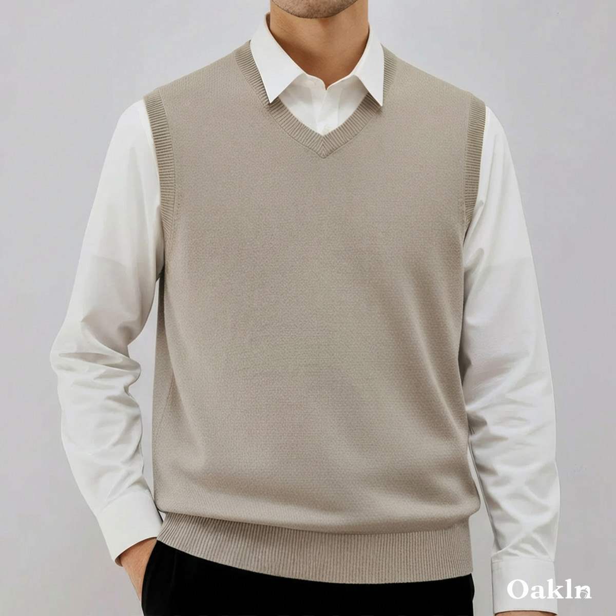 26番双糸 Vネックニットベスト 高弾力 ピリング防止 ビジネス向け-Oakln