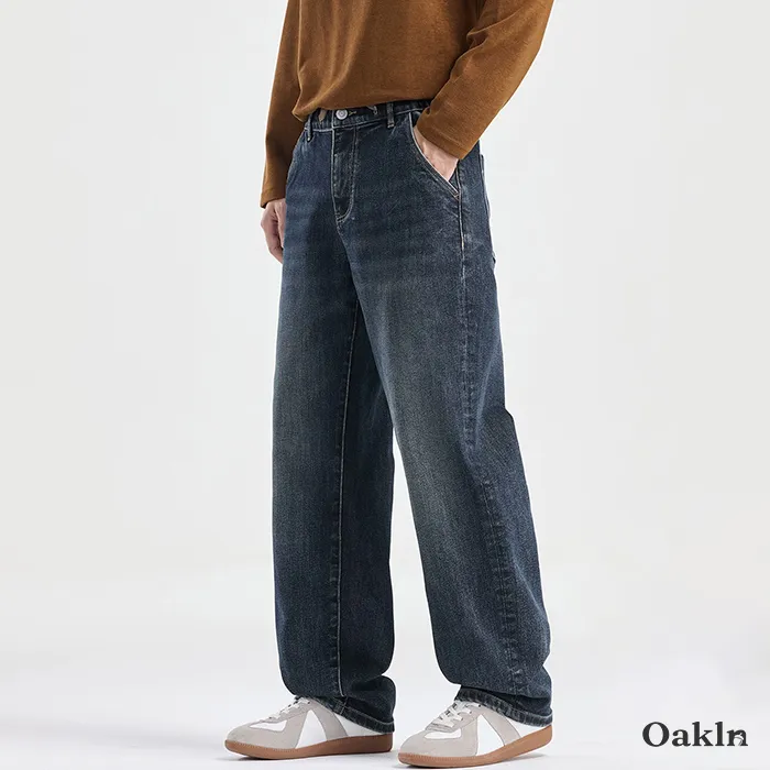 裏起毛 デニム イージーパンツ コットン混 ストレッチ ウエストゴム ドローコード調節 暖パン-Oakln