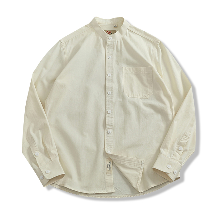 多色展開　スタンドカラーコットン長袖シャツ-oakln