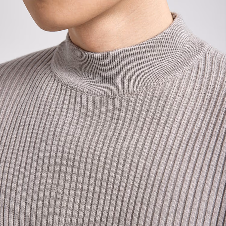 高密度 リブ編み メンズ モックネックニット 保温 毛玉ができにくい 1枚でも重ね着でもきれいに決まる 
