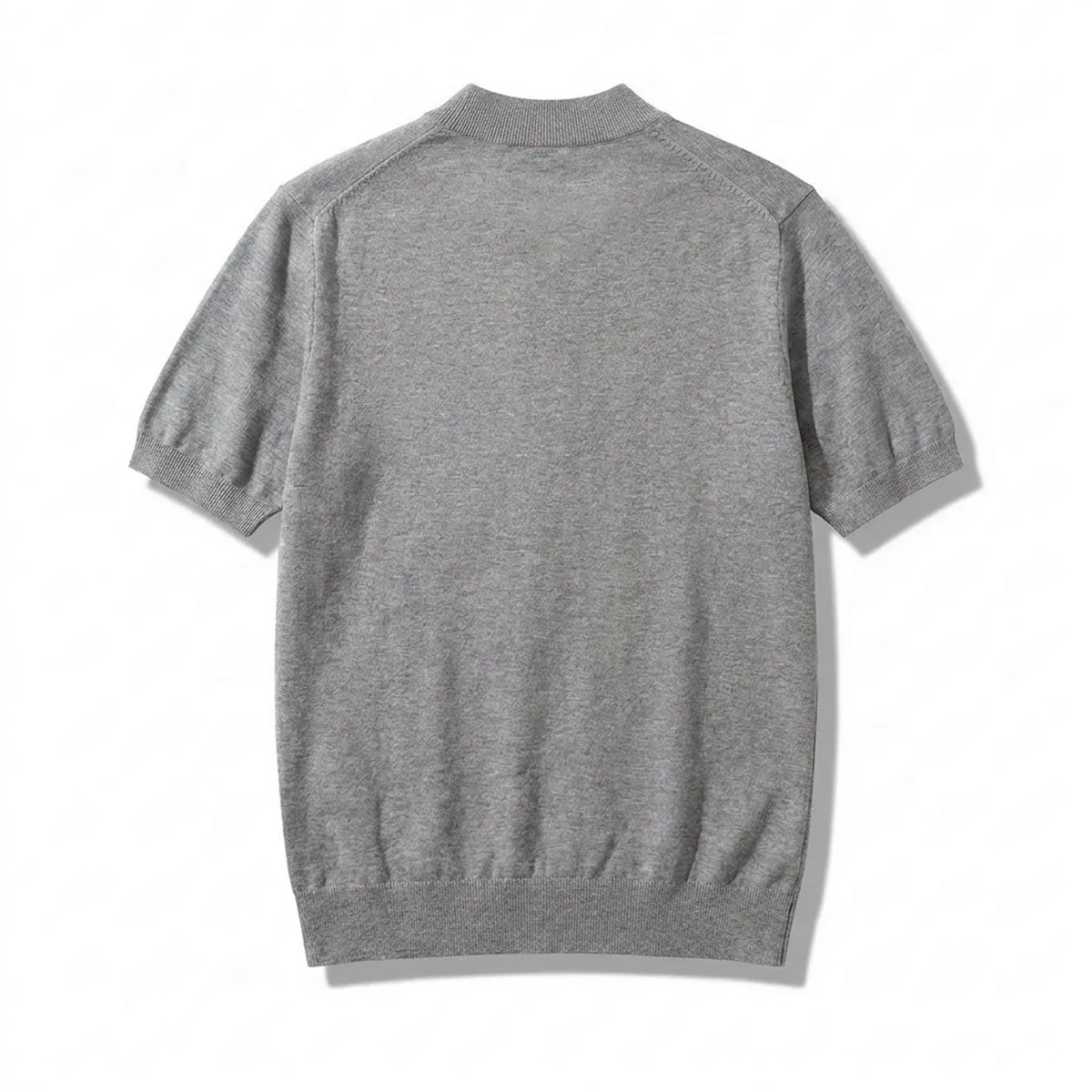 ウール混モックネック半袖ニット　ビジネスカジュアル 立体裁断-Oakln