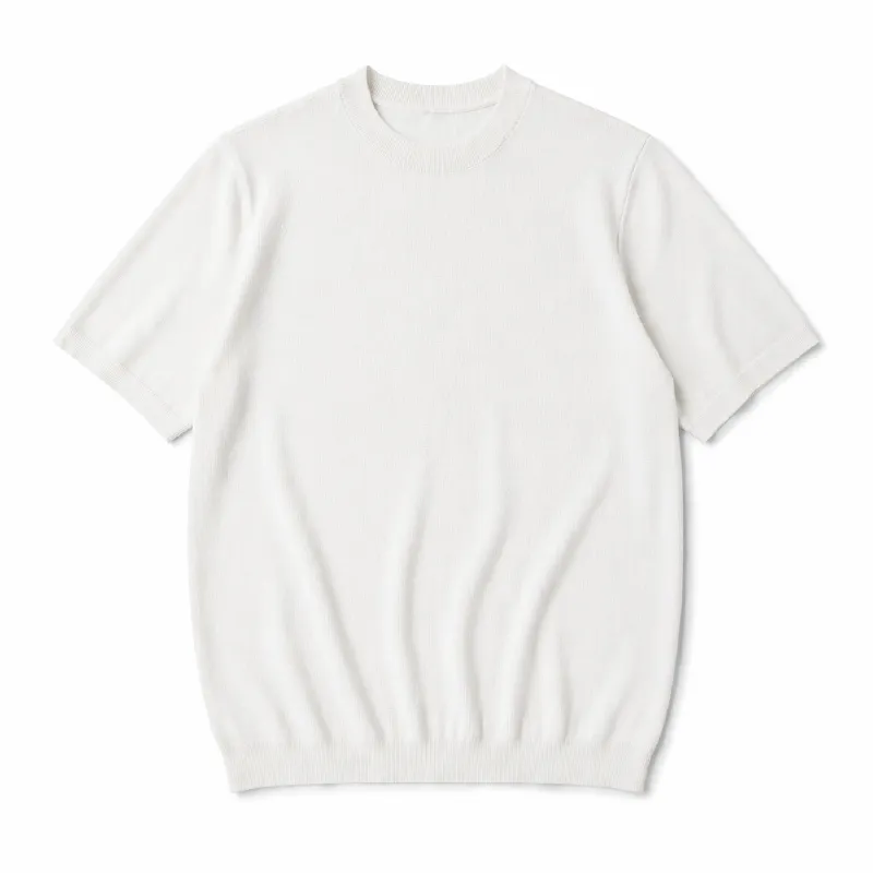 ひんやりとした着心地　12Gのハイゲージ編み　クルーネックニットTシャツ　洗濯機洗い可