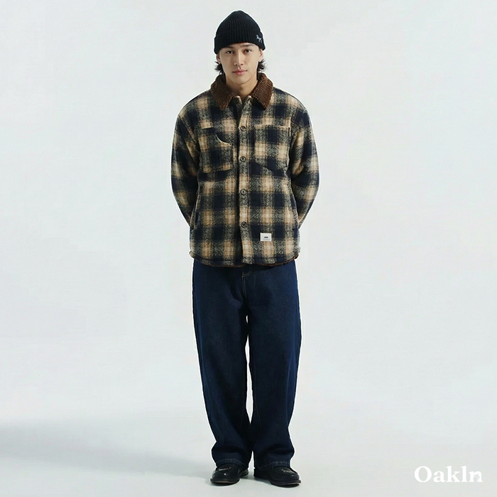 ボア裏地　ツイードチェック柄長袖シャツジャケット