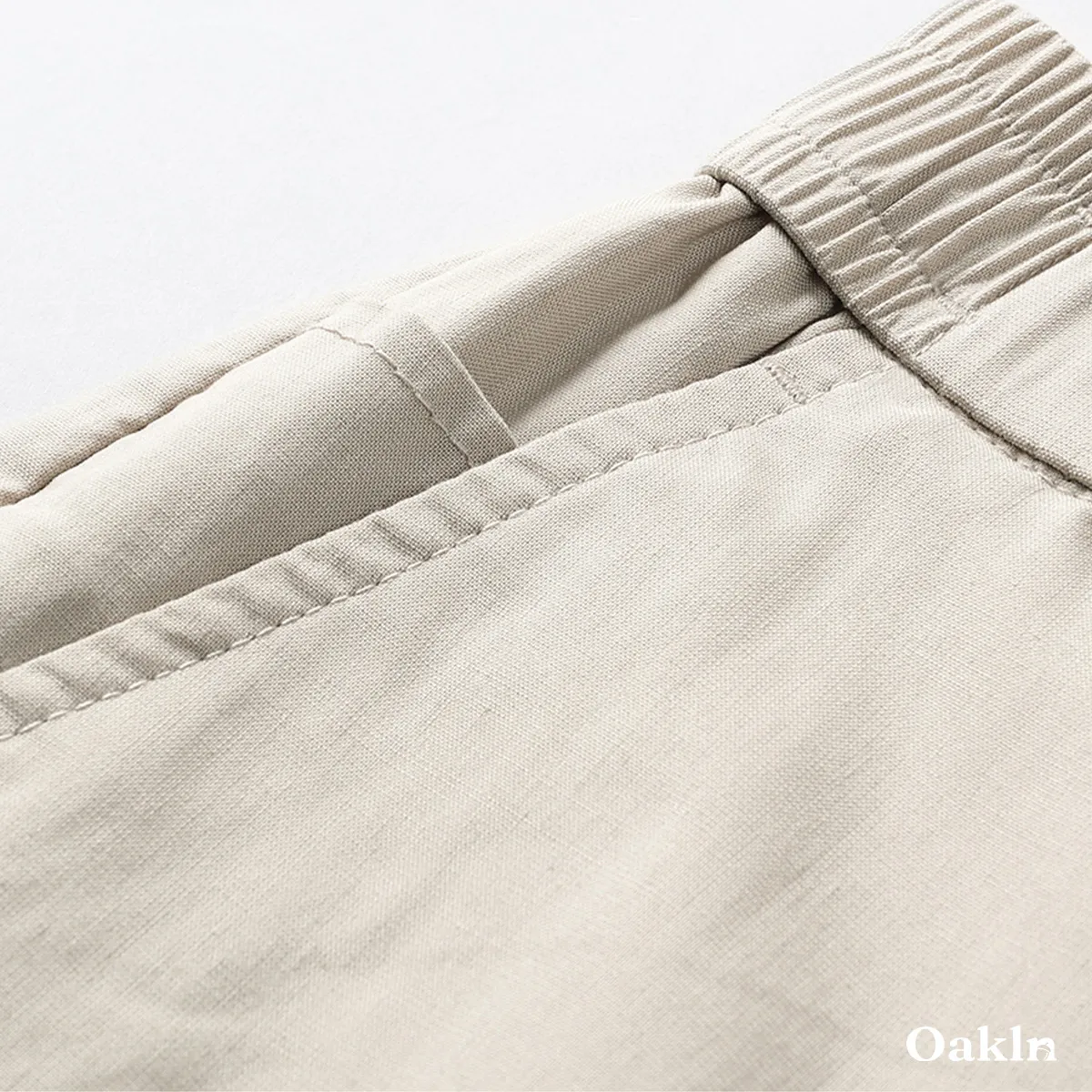 接触冷感 通気性 すっきり見え リヨセル×リネン混 カジュアルパンツ-Oakln