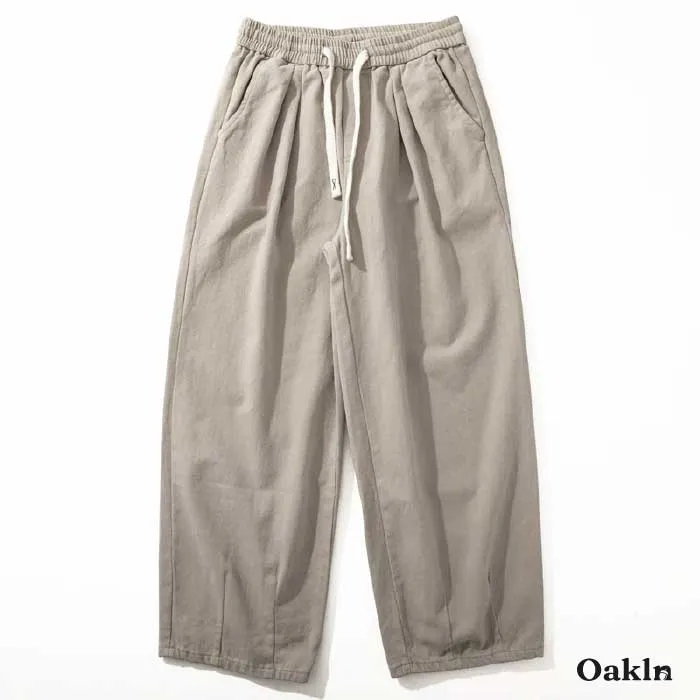 ヘビーウェイト コットン100% 微起毛 バルーンパンツ メンズ ワイドパンツ 裾絞り 厚手 春秋冬向け -Oakln